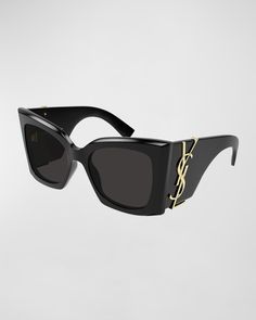 Ysl Sunglasses, Eyewear Trends, Saint Laurent Sunglasses, Designer Shades, Black Cat Eye Sunglasses, Ysl Logo, Stylish Glasses, Fashion Eyeglasses, Designer Glasses