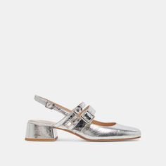 PATZY HEELS SILVER DISTRESSED LEATHER Block Heel Slingback, Winter Shopping, Heels Silver, Silver Pumps, Metallic Shoes, Statement Shoe, Classic Heels, Leather Socks, Handbag Leather