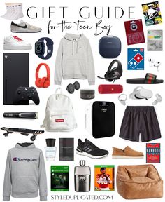 the ultimate gift guide for the teen boy from stylebop com, with items on it