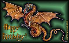 a happy birthday card with a dragon