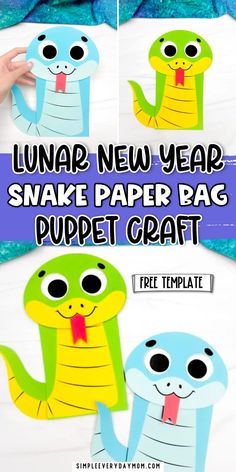 the new year snake paper bag puppet craft with instructions for kids to make and use