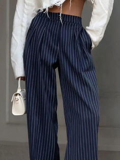 ⚡Buy 2024 Pinstripe Print Tailored Pants Blue M under $38.00 in Pants at AnotherChill.com Online. Style: Casual/Street/Vintage/Hip Pop/Preppy. Fabric Content: Polyester. Fit Type: Loose Fit. Versatile Design: The pinstripe design of these pants is a timeless classic, making them perfect for various occasions, from casual outings to formal events.. Comfortable Fit: The loose fit ensures maximum comfort without compromising on style, making these pants a must have in every wardrobe.. Stylish Appea Blue Pinstripe Pants Outfit, Preppy Fabric, Baggy Dresses, Pinstriping Designs, Oversized Sweater Cardigan, 2000s Outfits, Formal Pants, Pinstripe Pants, Casual Wide Leg Pants