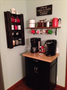 a small coffee bar in the corner of a room