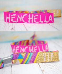 two different images of the same wristbands, one with henchella on it