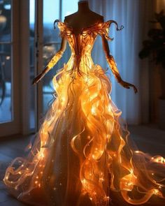 Fire Prom Dress, Dress On Fire, Fantasy Clothes Ideas, Fire Costume Ideas, Fire Dress Art, Fire Cosplay, Fire Element Costume, Fire Gown