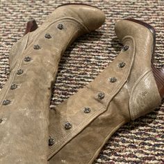 Almost Perfect Condition, A Little Wear On The Soles. Leather Cap Toe Boots With Buttons, Classic Leather Boots With Buttons, Vintage Leather Boots With Buttons, Shoes Beige, Almost Perfect, Tiger Lily, Frye Shoes, Matilda, Shoes Heels Boots