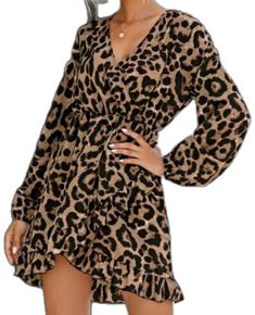 V-neck Mini Dress For Date, Chic Long Sleeve Leopard Print Dress, Chic Long Sleeve Leopard Print Mini Dress, Long Sleeve Leopard Print Mini Dress For Summer, Elegant Leopard Print V-neck Mini Dress, Elegant Long Sleeve Leopard Print Mini Dress, Leopard Print Dresses For Fall Day Out, Chic Leopard Print V-neck Mini Dress, Long Sleeve Leopard Print Dress For Spring