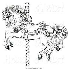 a black and white drawing of a carousel horse