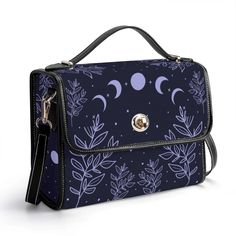 Purple Moon Witch Bag Satchel Bag Witchy Crossbody Moon Phase Bag PU Vegan Leather Witch Handbag Gift for Witches Celestial Purse Experience sophistication and functionality with this New Version PU Leather Satchel Bag. Crafted from high-quality PU leather, it boasts an adjustable shoulder strap for cross-body or shoulder carrying, along with convenient top handles for hand-carrying. Perfect for everyday use, work, travel, or casual outings, this satchel bag effortlessly combines style with prac Witch Bag, Vintage Messenger Bag, Purple Moon, Sweet Accessories, Moon Witch, Leather Satchel Bag, Pretty Bags, Satchel Bag, Leather Satchel