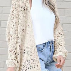 Brand New Beige Knit Open Front Cardigan Sweater. Size Xs Loose Knit Cardigan, Loose Cardigan, Cardigan Casual, Winter Vest, Plus Size Cardigans, Boho Kimono, Casual Cardigans, Stylish Plus, Loose Outfit