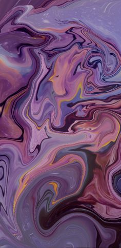 an abstract painting with purple, blue and yellow colors on it's surface that looks like fluid paint