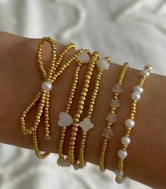 -stretchy bracelet Evry Jewels, Gold Bead Bracelet, Invisible String, Beaded Bow, Long Blazer Jacket, Women's Office, Preppy Jewelry, Wrist Jewelry, Bow Bracelet