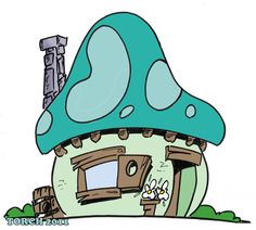 an image of a cartoon house with a mushroom on top