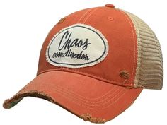 Details Vintage Distressed Trucker Cap "Chaos Coordinator" Color: Orange Distressed Material: Cotton/Polyester blend, Mesh backSize: One size fits most, with an adjustable snapback strap. Unisex cap Kinda Classy Kinda Hood, Bad Moms Club, Women Trucker, Dog Patch, Chaos Coordinator, Stylish Hats, Womens Baseball Cap, Vintage Life, Girl With Hat