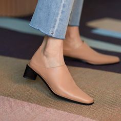 Office Shoes Women, Block Heel Loafers, T Strap Shoes, Dress Office, Office Shoes, Clog Heels, Slingback Shoes, Genuine Leather Shoes, Shoes Heels Pumps