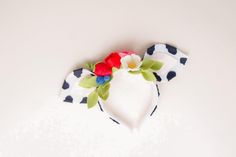 Cow inspired Headband Cute Handmade Spring Headband, Whimsical White Handmade Headband, Handmade Cute Spring Headband, Playful Adjustable White Headband, Casual White Headband For Gift, Fun White Headband For Gift, Fun White Headband As Gift, Fun White Headband As A Gift, Cute White Headband For Spring