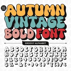 the autumn vintage bold font and lowercase letters are in different colors, shapes, and sizes