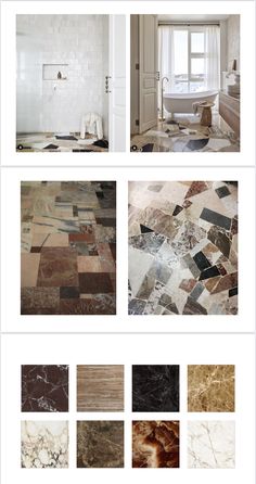 several different types of marbles and flooring in various colors, sizes and shapes