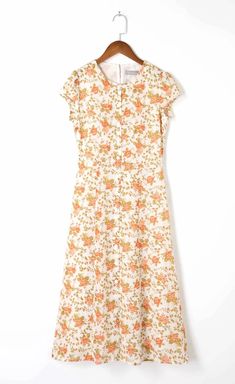 Olivia Mark - Fashionable Printed Dress with Stylish Neck Design Open Back Maxi Dress, Printed Dress, Orange Blossom, Types Of Skirts, Flared Sleeves, A Line Skirt, White Long Sleeve, Types Of Collars, Neck Designs