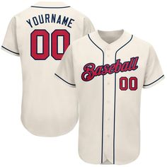 Custom Cream Red-Navy Authentic Baseball Jersey Custom Outfits, Hockey Hoodie, Jersey Uniform, Logo Number, Uniform Shirts, Camo Shorts, Football And Basketball, Team Name, Name Logo