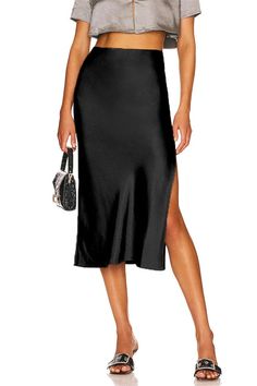 Elevate your style with the High Waist Satin Patchwork Midi Skirt. Featuring a slim fit, elegant patchwork design, and a flattering split detail, this skirt embodies sophistication and modern fashion, perfect for various stylish occasions. Details: Material: POLYESTER Elasticity: Non Stretch Fabric Type: blended Waistline: Natural Silhouette: A-LINE Size (IN) Waist Hip Skirt length S 26.38 36.22 29.92 M 27.95 37.80 30.31 L 30.31 40.16 30.91 XL 32.68 42.52 31.50 Fruit Champagne, Green Champagne, Midi Dress Plus Size, Maxi Skirt Outfits, Printed Wide Leg Pants, Satin Midi Skirt, Black Heel Boots, Weave Style, Round Neck Sweaters