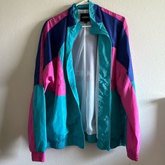 Brand New Never Worn Agc Vintage Retro Windbreaker 80s 90s Neon! Fabric Type: Polyester Care Instructions: Hand Wash Only Origin: Imported Retro Pink Windbreaker For Streetwear, Pink Retro Windbreaker For Streetwear, Vintage Pink Windbreaker For Fall, 90s Spring Outerwear, Retro Pink Windbreaker For Winter, 90s Pink Windbreaker For Streetwear, Vintage Pink Windbreaker For Spring, Vintage Pink Outerwear For Streetwear, Retro Pink Windbreaker