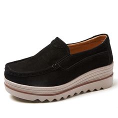 Product information: Sole Material: Rubber Inside material: pigskin Function: keep warm, wear-resistant Size: Packing list: shoes * 1 pair Product Image: Black Synthetic Platform Loafers With Rubber Sole, Suede Slip-ons With Rubber Sole, Comfortable Black Slip-ons With Flat Bottom, Comfortable Black Leather Slip-on Shoes, Black Leather Slip-ons With Flat Bottom, Black Platform Slip-ons, Comfortable Black Round Toe Loafers, Comfortable Suede Walking Shoes With Round Toe, Comfortable Suede Leather Shoes With Round Toe