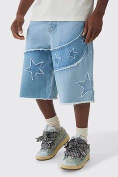 Mens Shorts | Short Shorts & Basketball Shorts Men | boohooMAN USA Mens Fashion Shirts, Basketball Shorts Men, Character Tattoos, New Outfit Ideas, Star Applique, Cargo Outfit, Race Day Outfits, Denim Jorts, Going Out Trousers