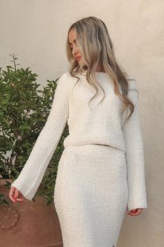 Detail: Long sleeves Boat neckline Knit fabric Size Available:: Size Bust Length S 82cm/32'' 50cm/19.6'' M 86cm/33.8'' 51cm/20'' L 90cm/35.4'' 51cm/20'' Cozy Skirt, Sweater Skirt Set, Angel Girl, Ribbed Knit Sweater, Boat Neckline, Long Sleeve Crop, Knit Skirt, White Sweaters, Soft Knits