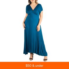 in stock V-neck Maxi Length Dress, Green V-neck Dress With Surplice Neckline, Casual V-neck Maxi Dress For Evening, Casual V-neck Evening Maxi Dress, Maxi Dress Online, Plus Size Maxi, Plus Size Maxi Dresses, Simple Elegance, Empire Waist