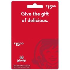 a red gift card with the words give the gift of delicious $ 150 on it