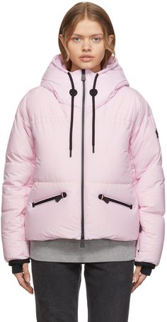 Long sleeve down-filled quilted nylon satin jacket in pink. · Water and windproof · RECCO rescue reflector · Two-way zip closure · Drawstring at hood · Thumb hole at cuffs · Press-stud closure at inner layer · Bungee-style drawstring at hem · Fully lined Supplier color: Blush Fill: 90% down, 10% feathers. | MONCLER GRENOBLE Pink Allesaz Down Jacket Pink Nylon Puffer Outerwear, Pink Nylon Puffer Jacket With Padded Collar, Pink Nylon Outerwear With Zipper Closure, Pink Down Puffer Jacket With Detachable Hood, Pink Down Puffer Jacket With Padded Collar, Pink Down Winter Outerwear, Pink Quilted Nylon Puffer Jacket, Pink Puffer Jacket With Detachable Hood For Cold Weather, Pink Hooded Puffer Jacket For Streetwear