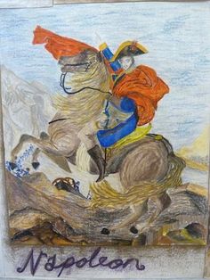 a drawing of a man riding on the back of a horse