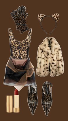 an assortment of animal print clothing and accessories