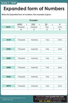 the expanded form of numbers worksheet for grade 1 and 2, with answers