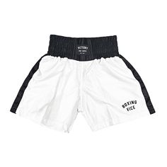 VICTORY BOXING SHORTS VICE SERIES SHORTER HYBRID CUT WHITE/BLACK