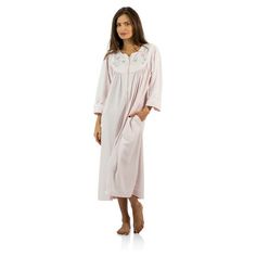 This cozy warm Fleece Lined Lounge Duster Robe from Casual Nights, exceptionally lightweight robe made from terry poly smooth to the touch fabric. Housecoat features; 3/4 sleeves, piping detail, embroidered flowers, side seam pockets, front zip closure measures 33" inches makes this lounger easy to wear. Mid-calf length measures approx. 46 Inches. A comfort loose fit style perfect for spas, shower houses, lounging, changing. sleeping and more. Size: XL.  Color: Pink.  Gender: female.  Age Group: Princess Nightgowns, Victorian Nightgown, Girls Nightgown, Fleece Plaid, Eileen West, Cotton Gowns, Pajama Dress, Women's Nightgowns, Nightgowns For Women