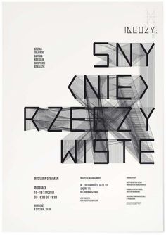 the poster is designed to look like an abstract piece of art with black and white lines