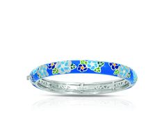 Description: Hand-painted Italian enamels with white stones set into rhodium-plated, nickel allergy-free, 925 sterling silver. GF-A70408-01 GF-A70408-02 Dimensions: 8mm height Blue Enamel Fine Jewelry Ring, Blue Enamel Ring Fine Jewelry, Blue Enamel Ring In Fine Jewelry Style, Luxury Silver Enamel Bracelets, Blue Polished Bracelet, Blue Jewelry With Black Enamel For Formal Occasions, Blue Polished Bracelet Jewelry, Elegant White Gold Enamel Bracelets, Blue Polished Finish Bracelet