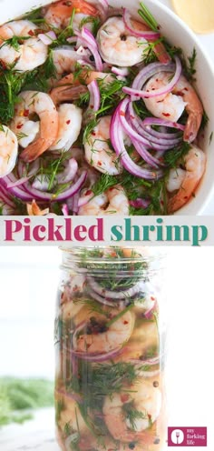 pickled shrimp in a jar with onions and fennel