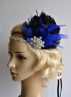 Splendor navy blue 1920s Rhinestone headband, Bridal Feather Fascinator, beaded Headband, 1920s Head Elegant Carnival Headband Headpiece, Elegant Headband For Carnival, Gatsby Style Headband Fascinator, Vintage Blue Fascinator For Weddings, Adjustable Art Deco Wedding Headpieces, Blue Vintage Fascinator For Party, Gatsby Style Formal Headband, Formal Gatsby Style Headband, The Great Gatsby Party