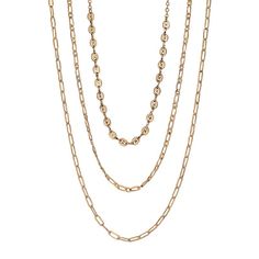 Effortlessly add a layered finishing touch to your look with this multi-chain necklace from LC Lauren Conrad. Effortlessly add a layered finishing touch to your look with this multi-chain necklace from LC Lauren Conrad. Chain length: 16 in. with 3-in. extender Clasp: lobster-claw Metal: brass, iron, zinc Plating: gold tone Finish: polished Nickel free Not appropriate for children 14 years old and younger. Size: One Size. Gender: female. Age Group: adult. Multi-strand Figaro Chain Necklaces For Layering, Double Strand Layered Necklace With Figaro Chain, Multi-strand Figaro Chain Necklace, Gold-tone Gold-plated Layered Necklace With Adjustable Chain, Multi-strand Paperclip Chain Necklace, Gold Multi-strand Lariat Necklace For Layering, Yellow Gold Multi-strand Adjustable Chain Necklace, Cheap Gold-tone Multi-strand Necklace, Gold-tone Multi-strand Adjustable Layered Necklace