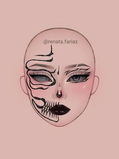 Graphic Halloween Makeup, Pink Graphic Makeup Looks, Halloween Makeup 2024 Trends, Drawing On Face Makeup, Drawn Makeup Looks, Halloween Makeup Ideas 2024, Halloween Makeup 2024, Cool Makeup Looks Creative Halloween, Graphic Makeup Looks