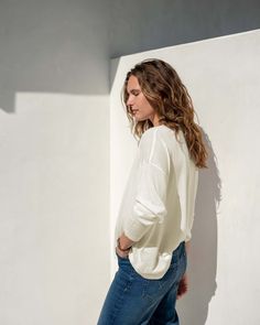 Lighter than a sweater, heavier than a long-sleeve tee—the Delmar Sweater is the softest cross between the two you will find. This piece is inspired by the sunny SoCal city Del Mar, San Diego and made to keep you comfortable in any breeze. The classic crewneck and drop shoulder drape perfectly to your shape and can be styled with shorts, white jeans or a swimsuit. This is a sweater your closet will thank you for. Details Crafted of the softest of yarns An everyday staple for layering or wearing Shorts White, The Two, Old And New, Drop Shoulder, Fabric Care, White Jeans, San Diego, Length Sleeve, Layering