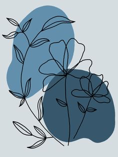 the silhouette of two flowers against a blue background