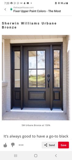 an image of a black front door with two sidelights and glass panels on it