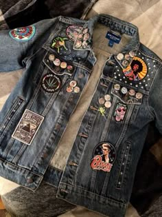 70s Rock And Roll Denim battle jacket | eBay Pin Jacket Denim, Pin Jean Jacket, Pins And Patches Denim Jackets, Rock And Roll Denim Jacket, Rock N Roll Jean Jacket, Denim Jacket With Pins And Patches, 80's Rock Fashion, Uk Punk Fashion, Patches Jean Jacket