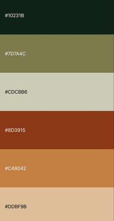 the color scheme for an interior paint swatch in shades of green, brown and beige