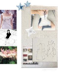 the collage has pictures of women in dresses and flowers on it, including one woman's dress