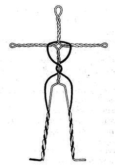 a drawing of a person holding a rope with one hand and another on the other